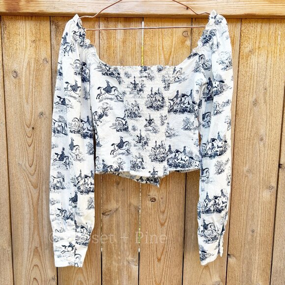 Reformation Hogan Top Size 2 Linen‎ Blouse Toile Horse Print - Picture 5 of 17